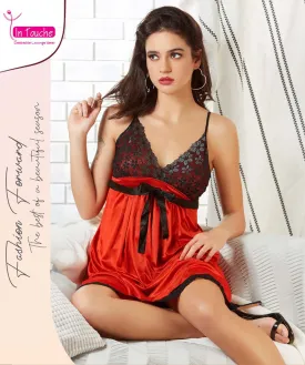 Red Satin Nighty Bridal Honeymoon Sexy Nightwear