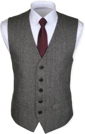 Ruth&Boaz 2Pockets 5Buttons Wool Herringbone Tweed Business Suit Vest