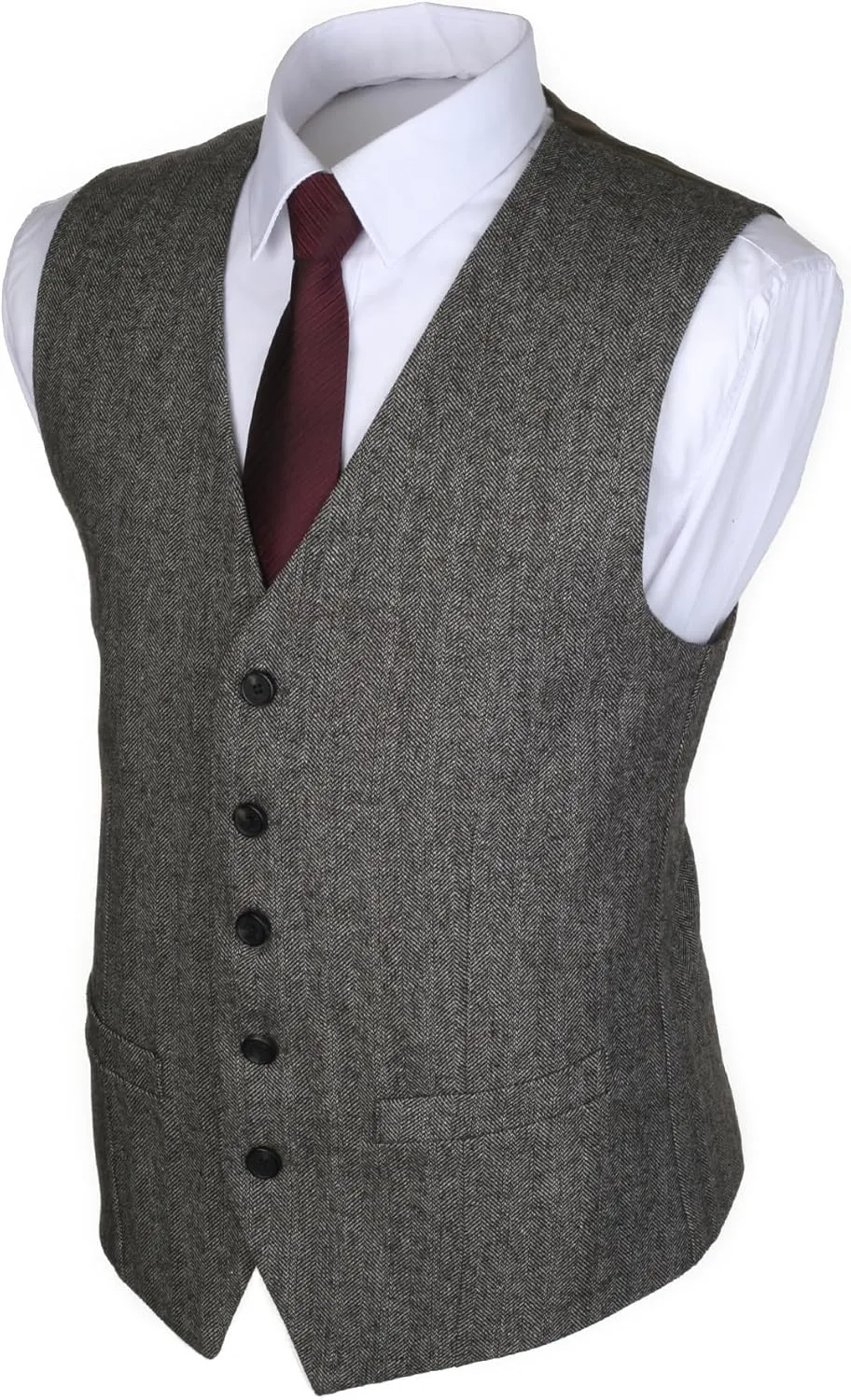 Ruth&Boaz 2Pockets 5Buttons Wool Herringbone Tweed Business Suit Vest
