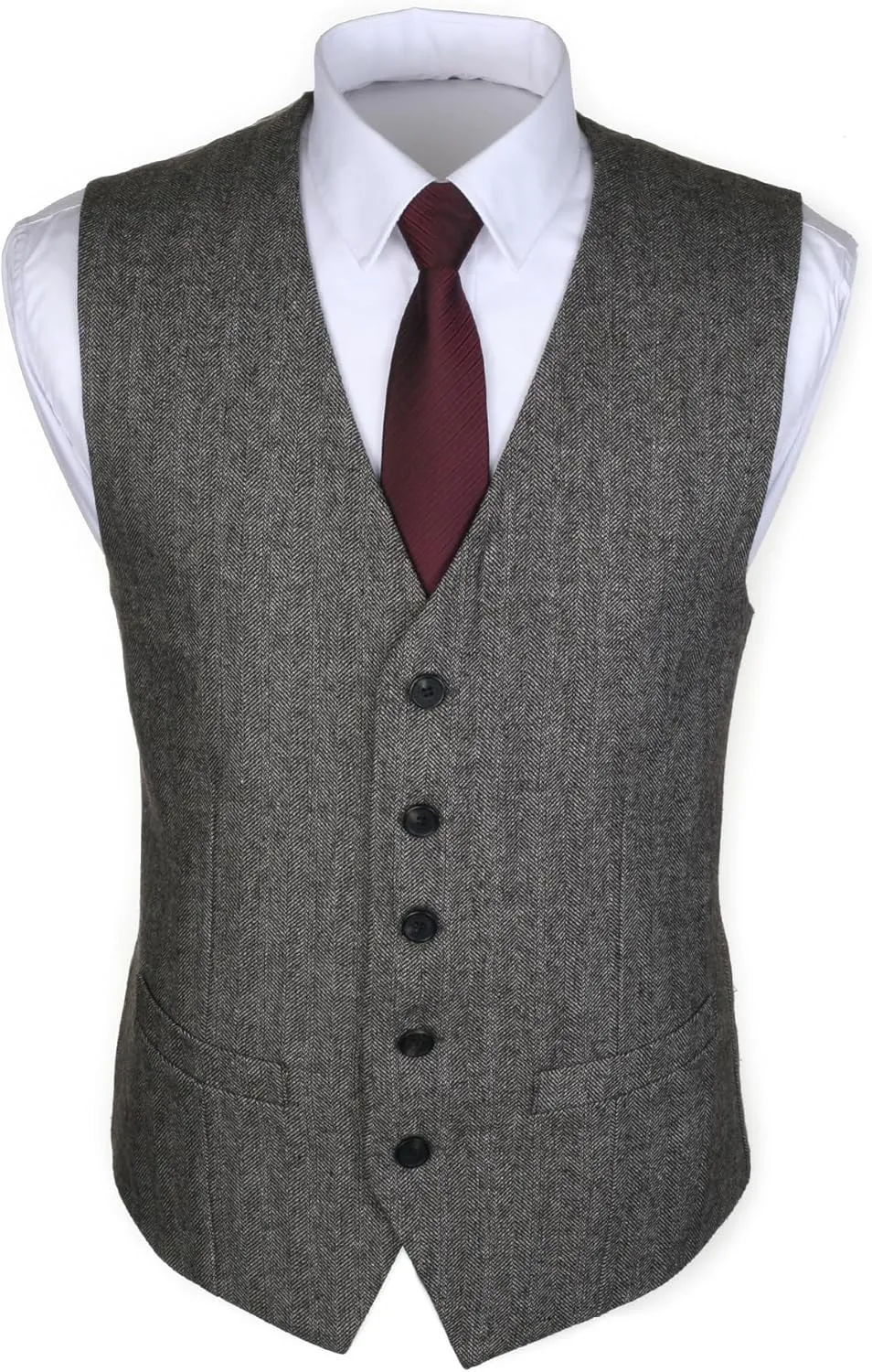 Ruth&Boaz 2Pockets 5Buttons Wool Herringbone Tweed Business Suit Vest