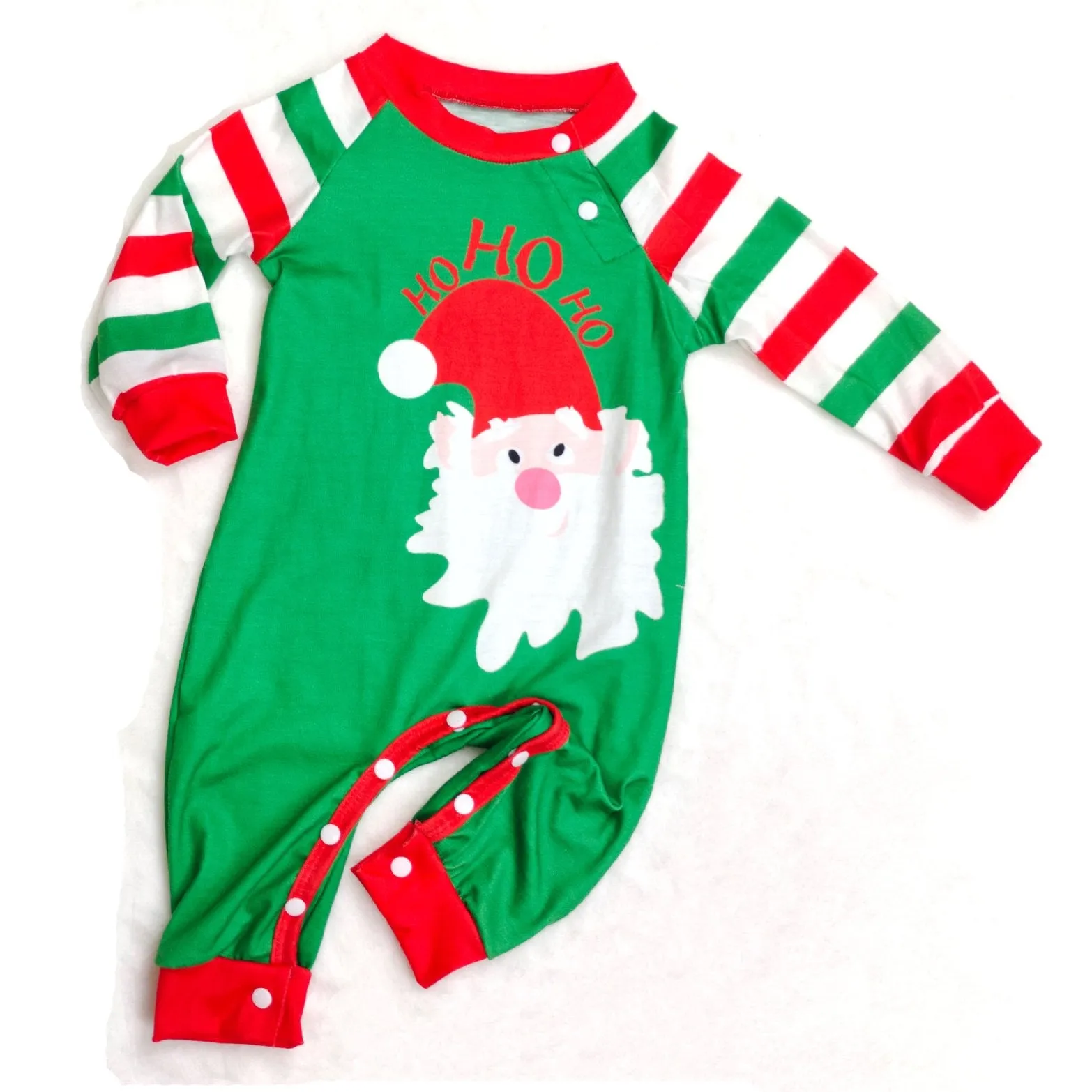 Santa Stripes Green White Christmas Family Couples Matching Pajamas Party Sets