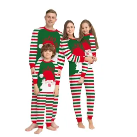 Santa Stripes Green White Christmas Family Couples Matching Pajamas Party Sets