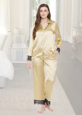 Satin Eyelash Lace Pajama Set