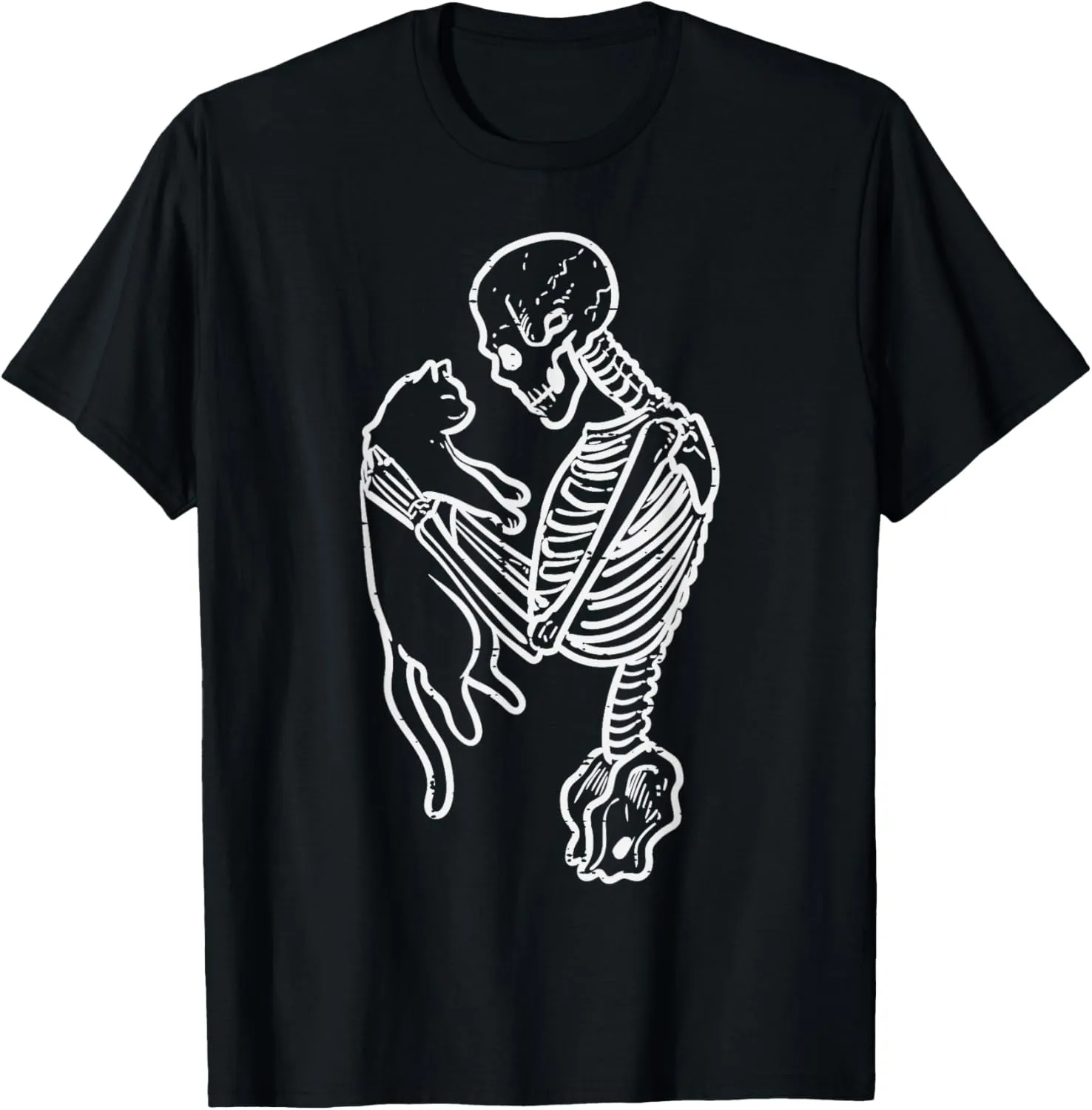 Skeleton Holding Cat Funny Halloween Costume Men Women Kids T-Shirt