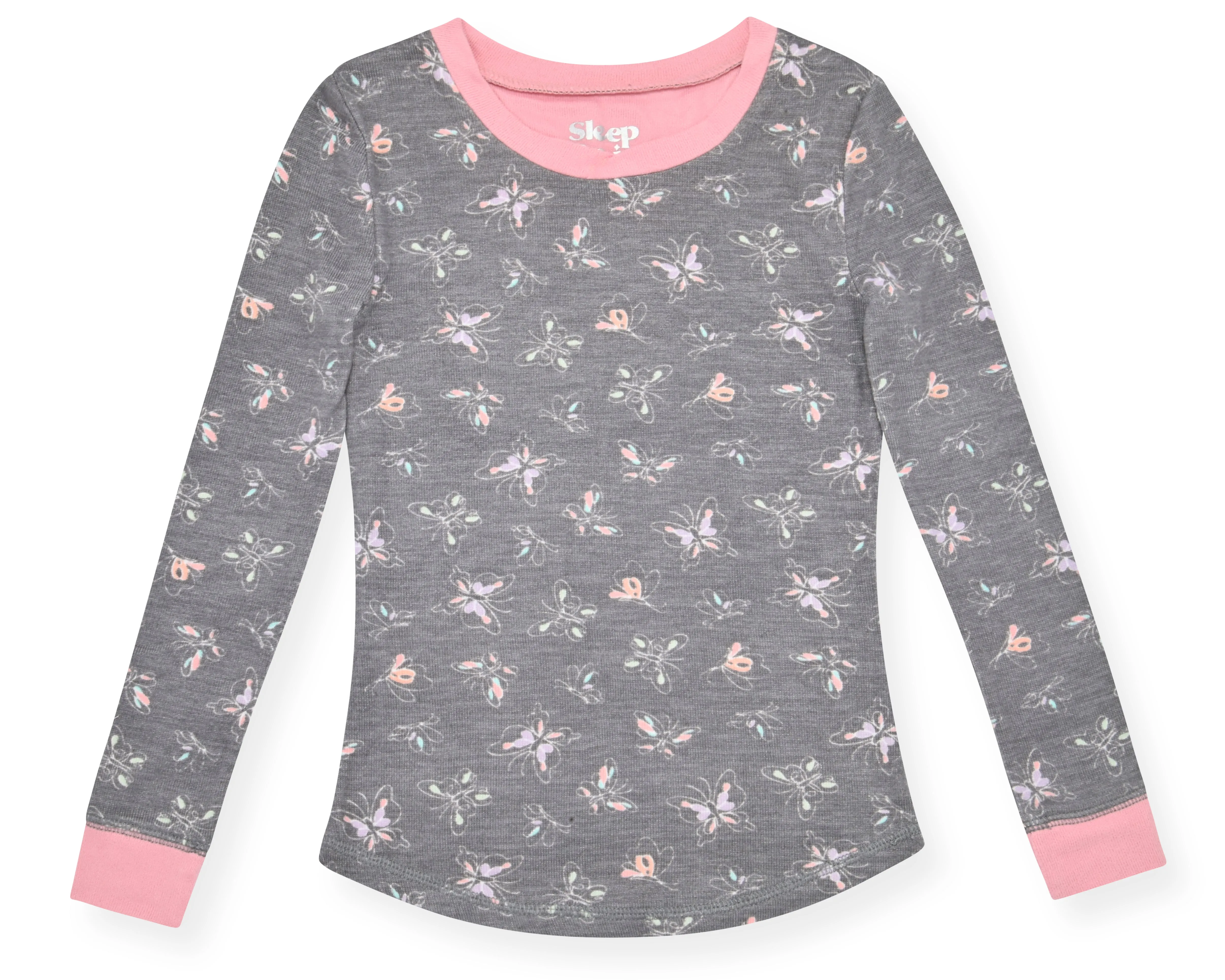 Sleep On It Girls 2-Piece Super Soft Jersey Long Sleeve Snug-Fit Pajama Set for Toddlers & Girls with Scrunchie - Butterfly