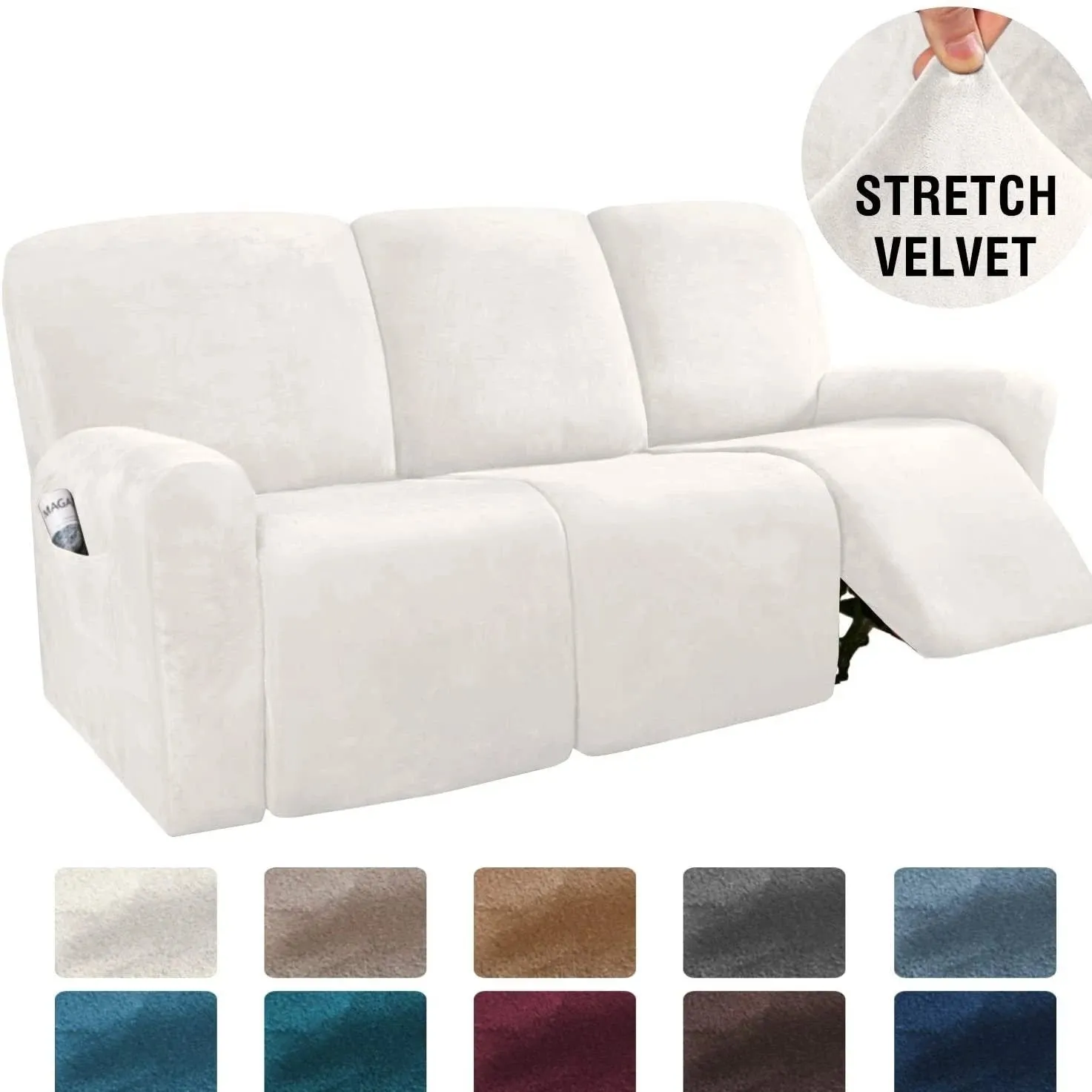Soft Velvet Recliner Sofa Cover Stone Blue