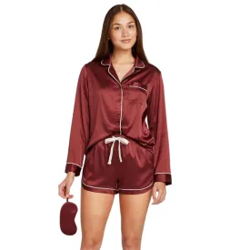 STARS ABOVE - 3pc Satin Long Sleeve Notch Collar Top and Shorts Pajama