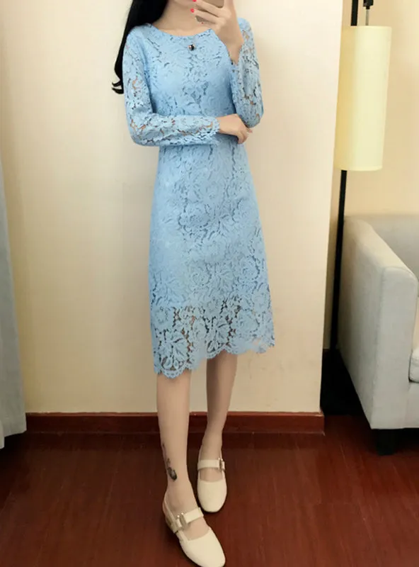 TastyHottie - O Neck Long Sleeve Sheath Bodycon Lace Dress