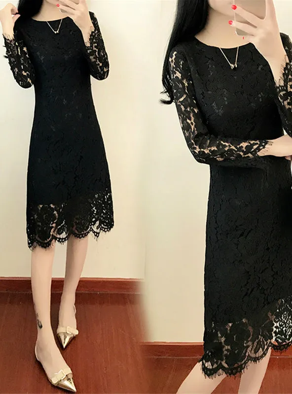 TastyHottie - O Neck Long Sleeve Sheath Bodycon Lace Dress