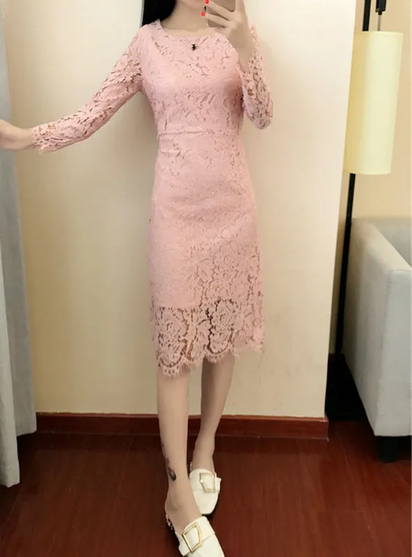 TastyHottie - O Neck Long Sleeve Sheath Bodycon Lace Dress