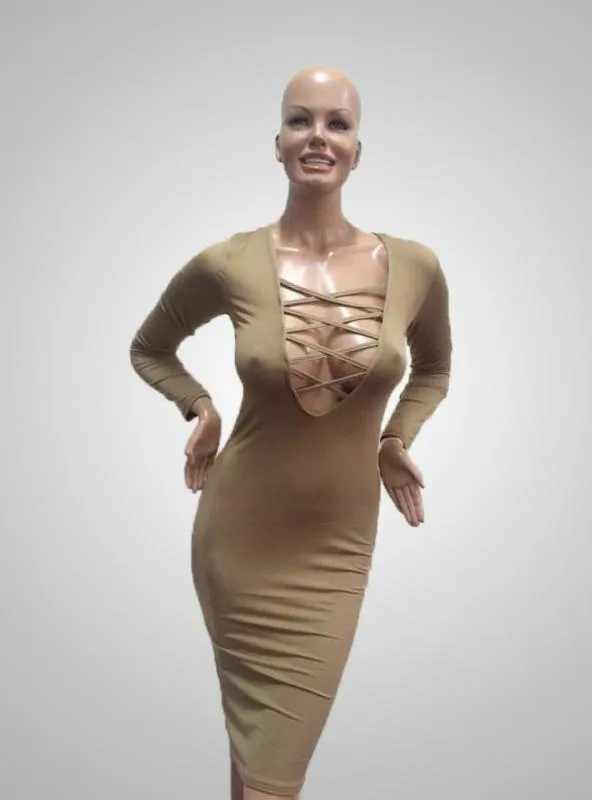 TastyHottie - Sexy Cross Strap Nightclub Long Sleeve Dress