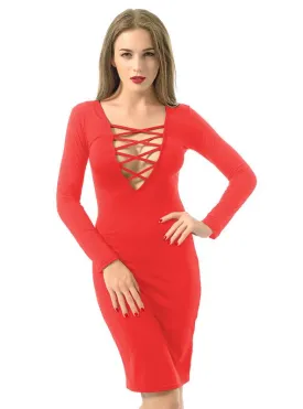 TastyHottie - Sexy Cross Strap Nightclub Long Sleeve Dress