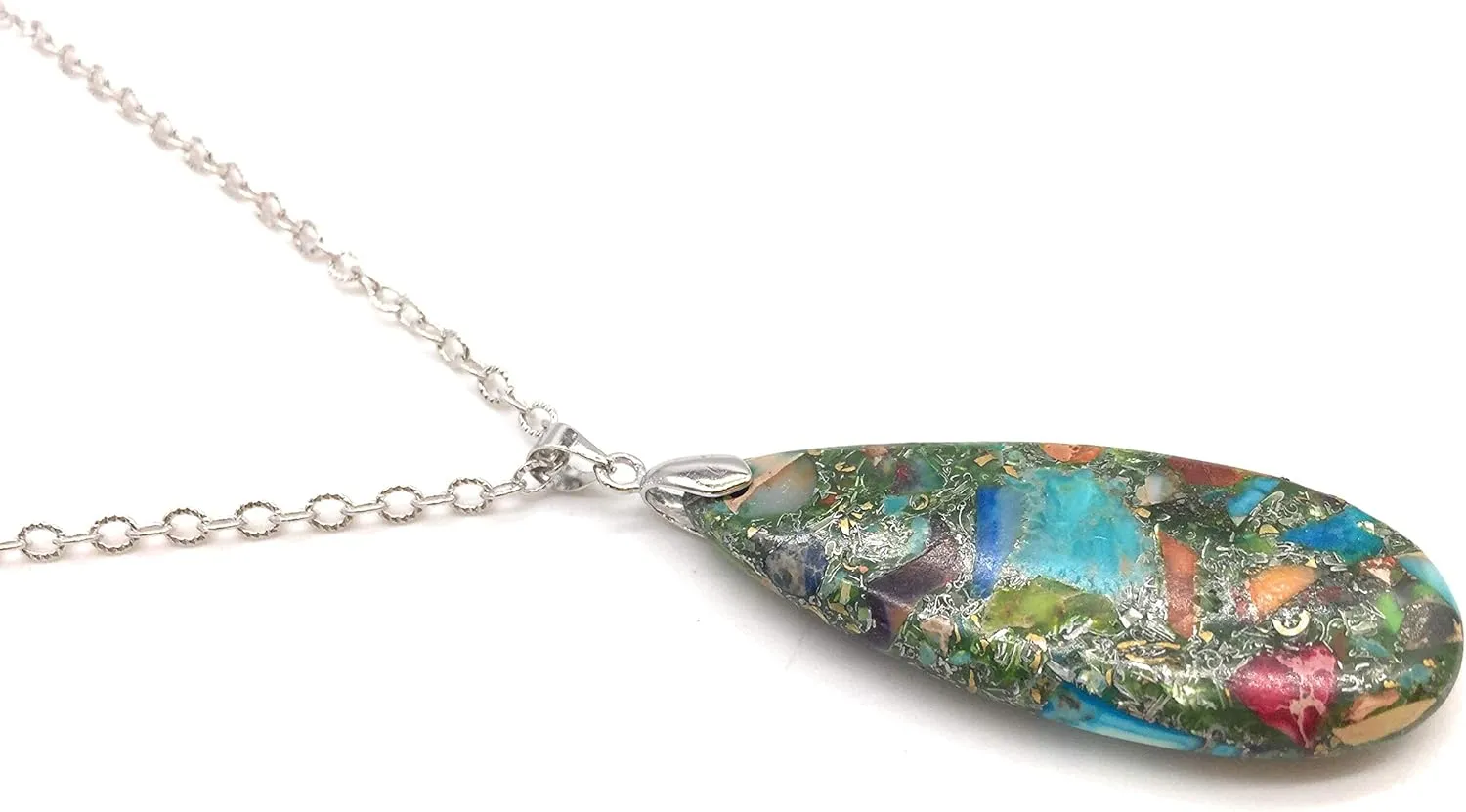 Teardrop Sea Sediment Imperial Jasper Natural Stone Gemstone Necklace Pendant & Drop Dangle Hook Earrings Jewelry Set For Women