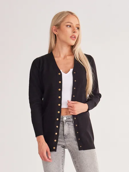 TEEK - Black Long Sleeve Knit Ribbed Cardigan