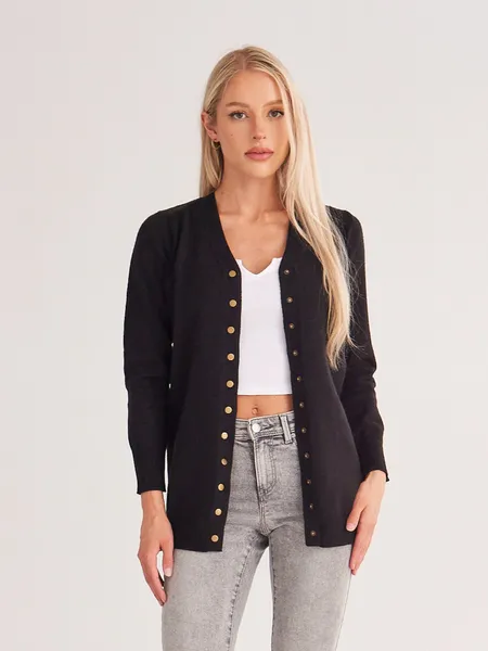 TEEK - Black Long Sleeve Knit Ribbed Cardigan