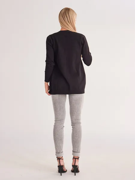 TEEK - Black Long Sleeve Knit Ribbed Cardigan