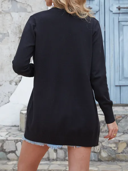 TEEK - Black Long Sleeve Knit Ribbed Cardigan