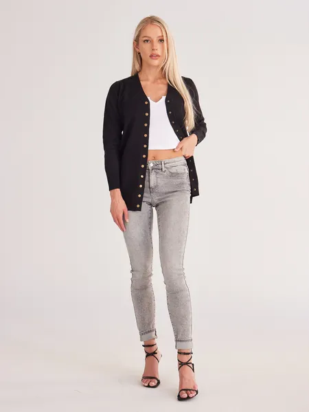 TEEK - Black Long Sleeve Knit Ribbed Cardigan