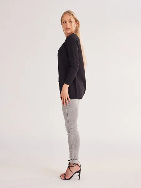 TEEK - Black Long Sleeve Knit Ribbed Cardigan