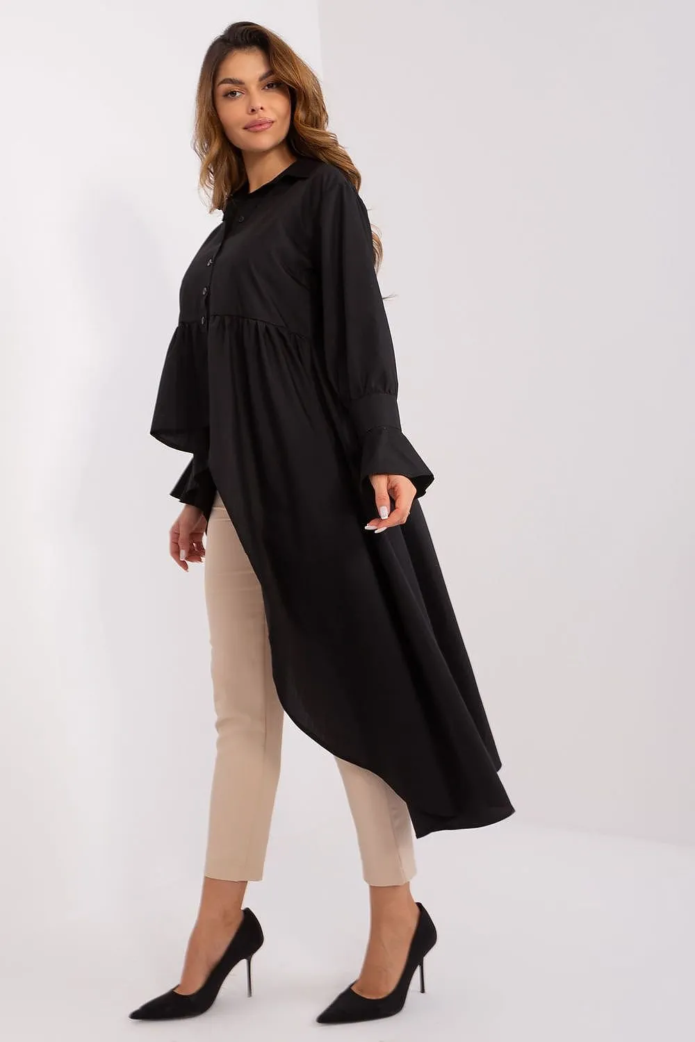 TEEK - Black Ruffle Tail Long Sleeve Shirt