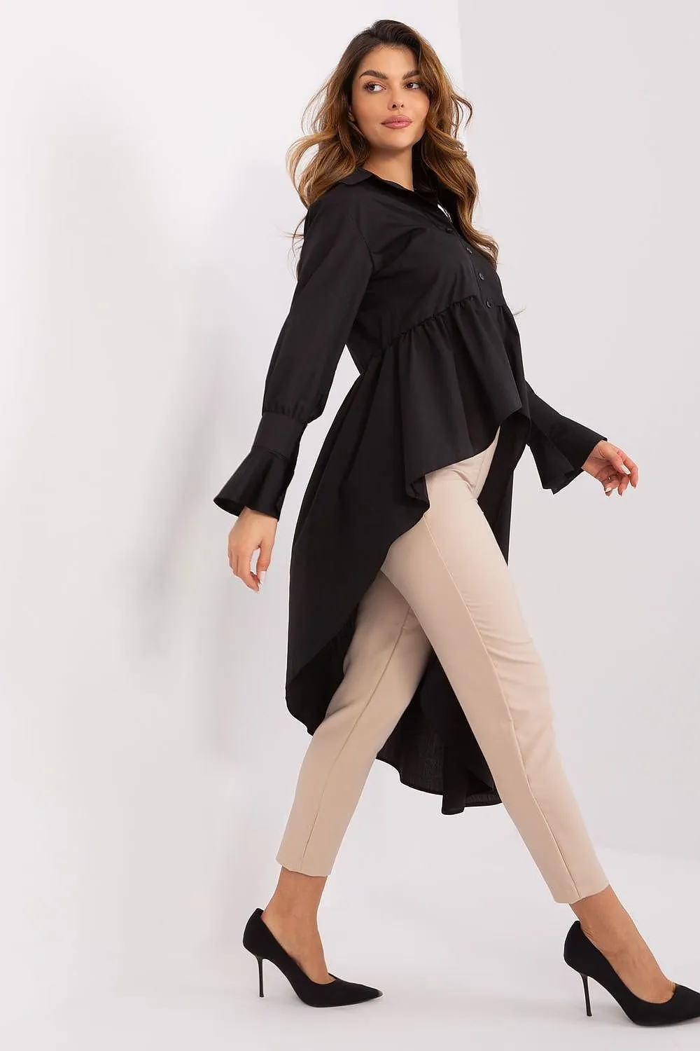 TEEK - Black Ruffle Tail Long Sleeve Shirt