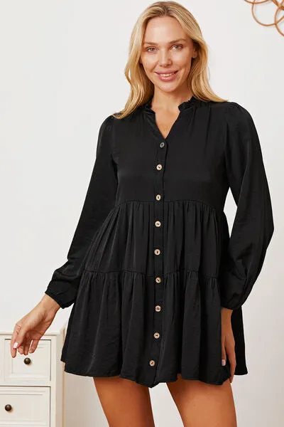 TEEK - Black Ruffled Long Sleeve Tiered Shirt