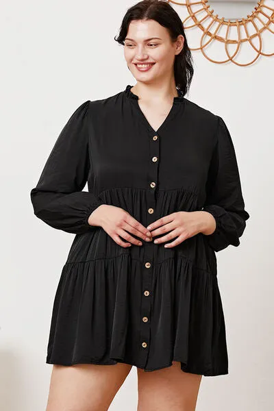 TEEK - Black Ruffled Long Sleeve Tiered Shirt