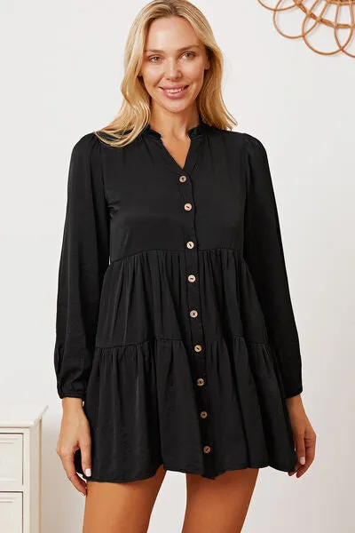 TEEK - Black Ruffled Long Sleeve Tiered Shirt