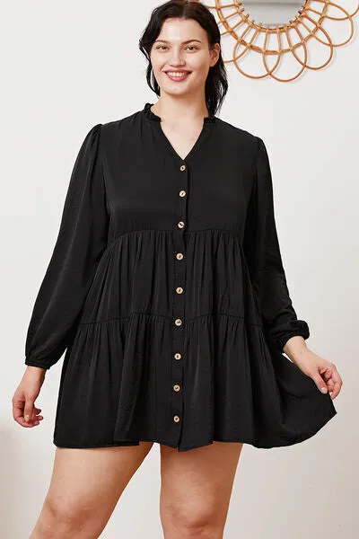TEEK - Black Ruffled Long Sleeve Tiered Shirt