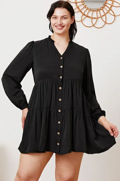 TEEK - Black Ruffled Long Sleeve Tiered Shirt