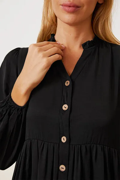 TEEK - Black Ruffled Long Sleeve Tiered Shirt