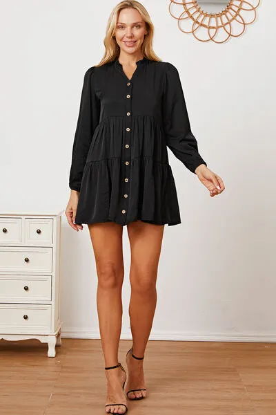 TEEK - Black Ruffled Long Sleeve Tiered Shirt