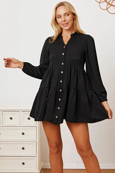 TEEK - Black Ruffled Long Sleeve Tiered Shirt