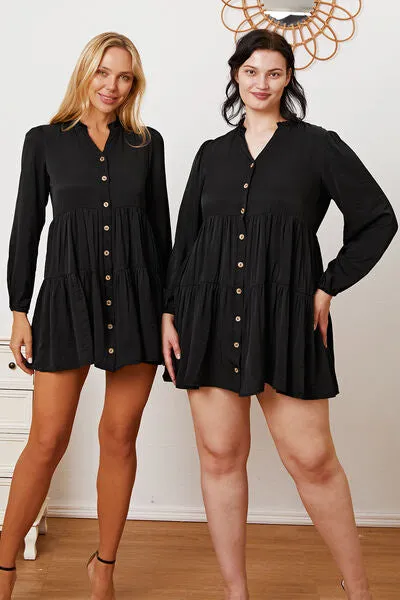 TEEK - Black Ruffled Long Sleeve Tiered Shirt