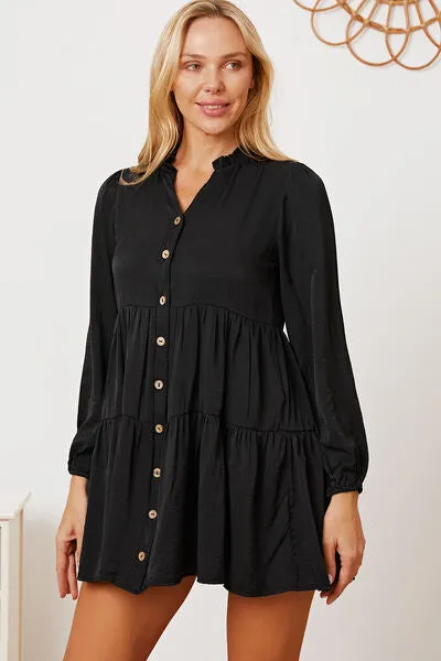 TEEK - Black Ruffled Long Sleeve Tiered Shirt