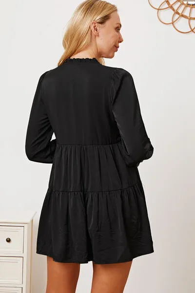 TEEK - Black Ruffled Long Sleeve Tiered Shirt