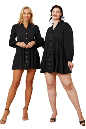 TEEK - Black Ruffled Long Sleeve Tiered Shirt