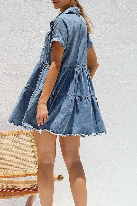 TEEK - Buttoned Tier Denim Dress