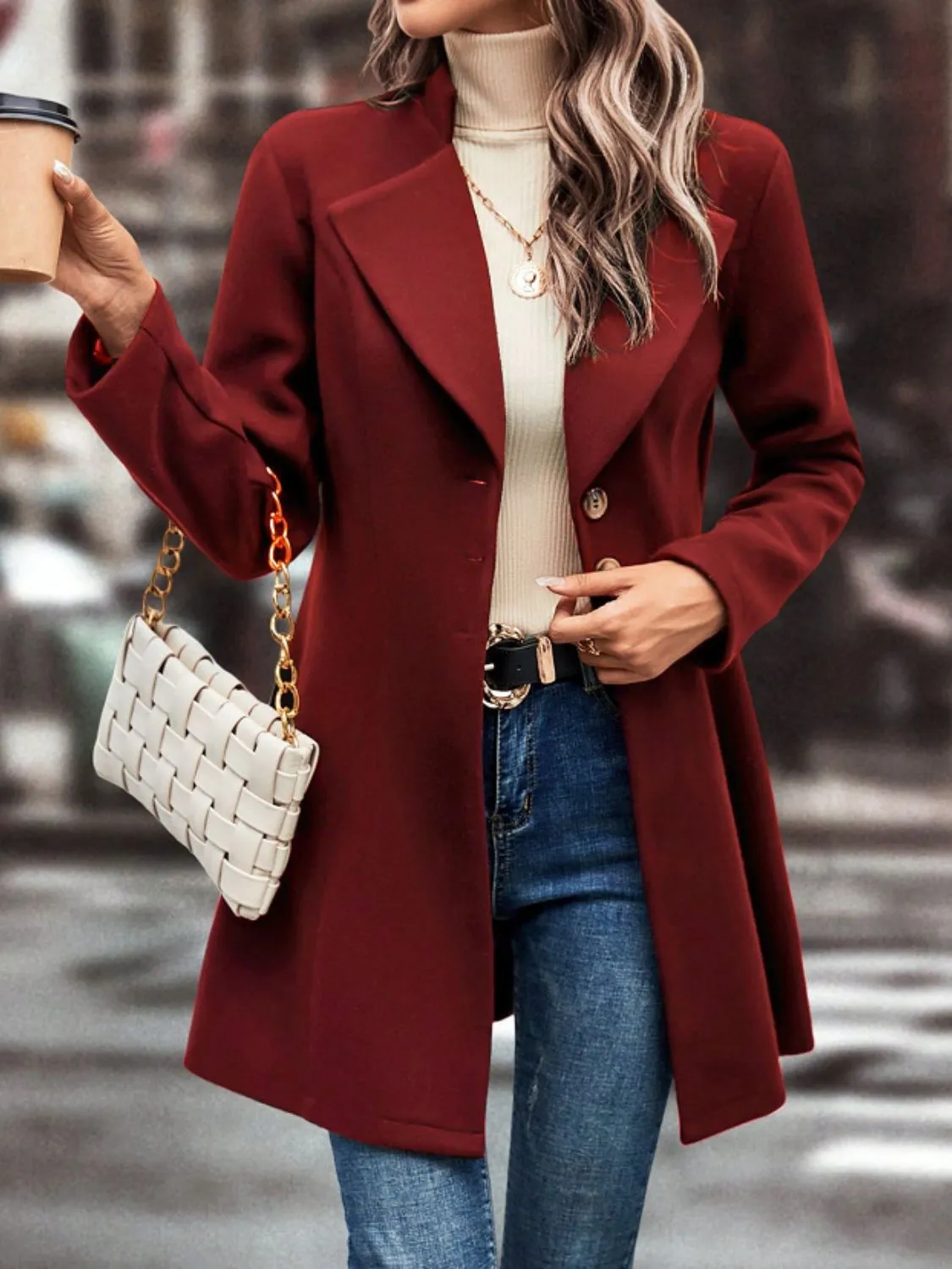TEEK - Collared Neck Button Up Long Sleeve Coat