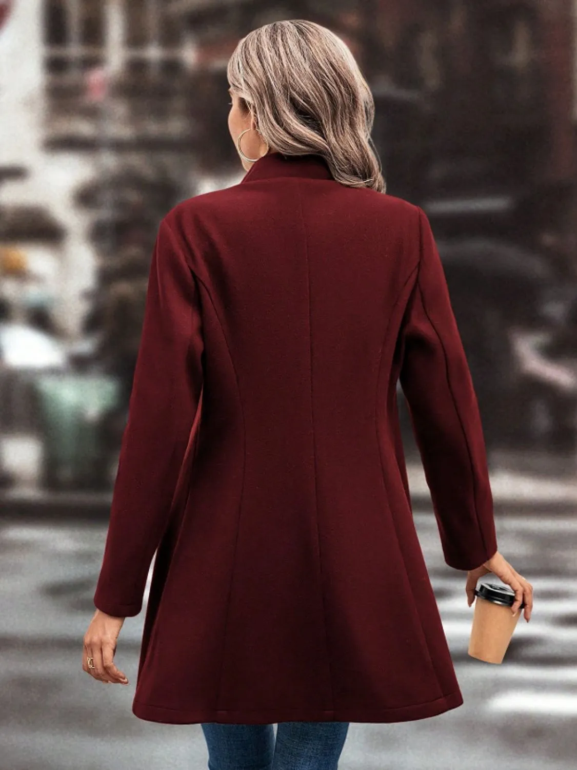 TEEK - Collared Neck Button Up Long Sleeve Coat