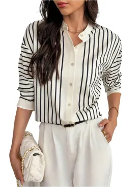 TEEK - Cream Striped Mock Neck Long Sleeve Shirt