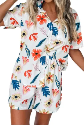 TEEK - Floral Print Button Up Top Shorts Set