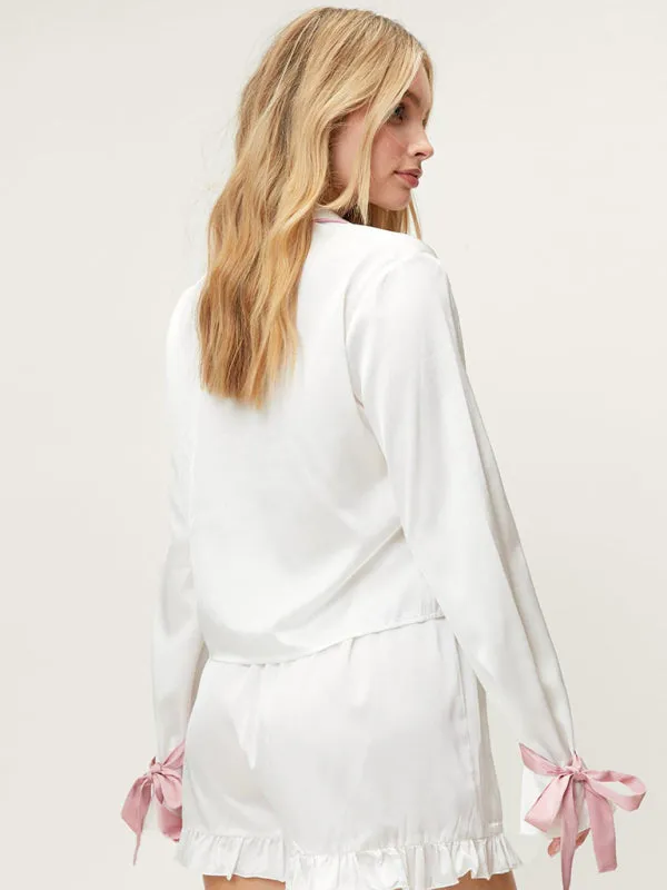 TEEK - Lapel Long-Sleeved Short Two-Piece Pajama Set