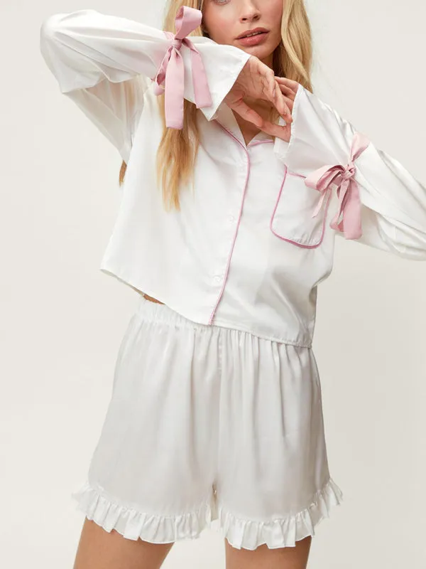 TEEK - Lapel Long-Sleeved Short Two-Piece Pajama Set