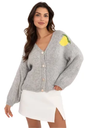 TEEK - Lemons Grey Button Front Cardigan