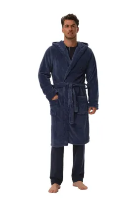 TEEK - Mens Blue Hooded Home Bathrobe