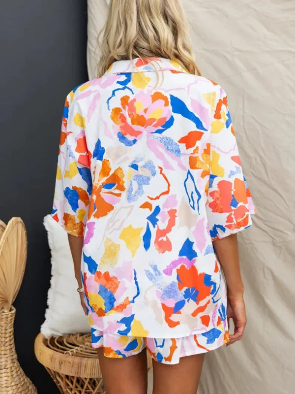 TEEK - Multi-Color Elastic Waist Shorts Short Sleeve Suit