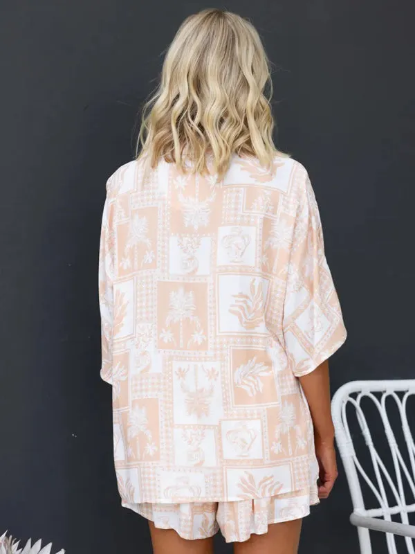 TEEK - Multi-Color Elastic Waist Shorts Short Sleeve Suit