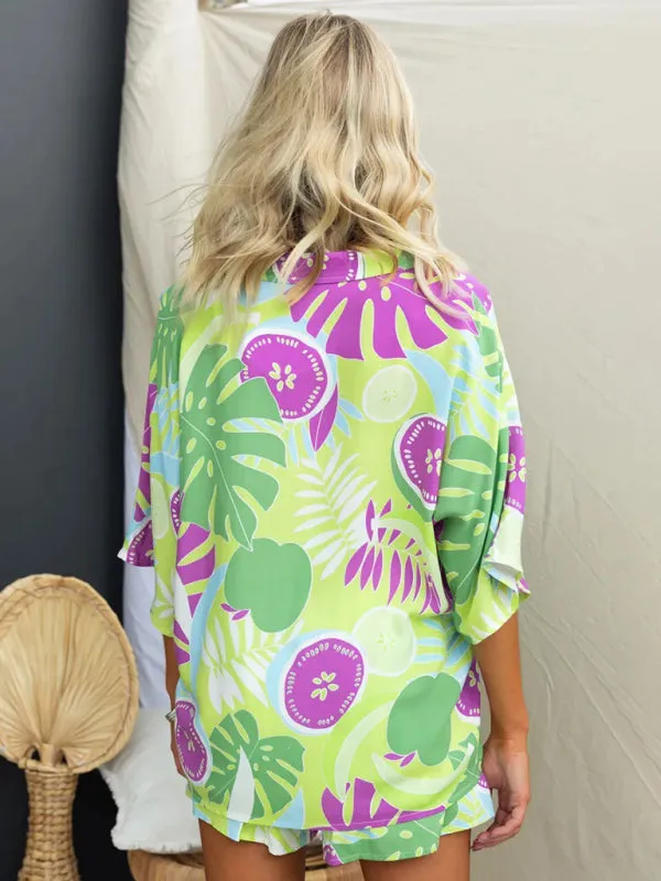 TEEK - Multi-Color Elastic Waist Shorts Short Sleeve Suit