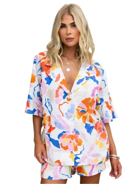 TEEK - Multi-Color Elastic Waist Shorts Short Sleeve Suit
